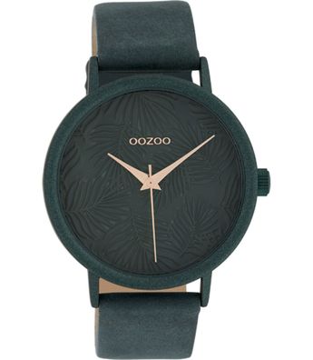 ooZoo Damenuhr Armbanduhr C10083 grün Palme Ø42 Sportliche Lederarmband Analog