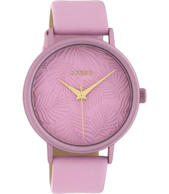 Damen Armbanduhr ooZoo C10174 Lederband Palmen Ø40mm Elegante Sommer Farbe pink