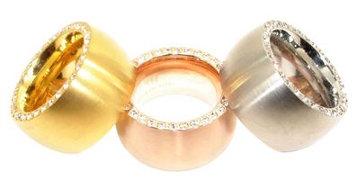 Edelstahlringe Damen Ring Fashion Massiv matt 15mm rosegold gold silber Zirkonia