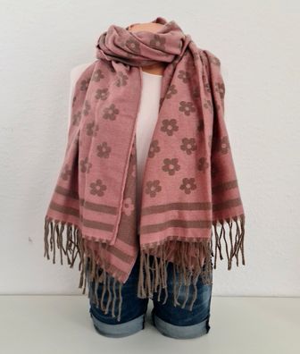XXL Winter Wendeschal Tuch super soft 70 % Viskose 30 %Wolle Blüten Rosa/ Taupe