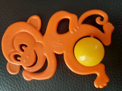 Klapper, Rassel aus DDR Zeiten -Babyklapper, Handklapper Affe orange