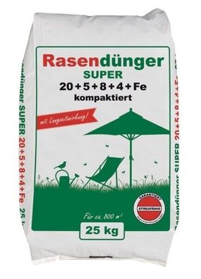 25 kg Premium Rasendünger Super mit Langzeitwirkung kompaktiert für 800 m²