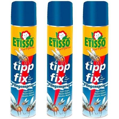 Etisso tipp fix Fliegenspray 3 x 400 ml Sparpack Mückenspray Schnaken Wespen