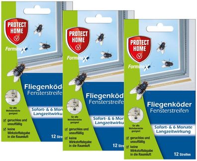 Protect Home FormineX Fliegenköder Fensterstreifen 3er Sparpack 36 Streifen
