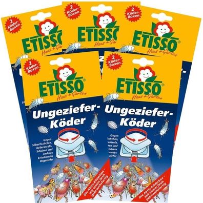 Etisso Ungeziefer-Köder 5er Sparpack Köderboxen gegen Silberfischchen Schaben
