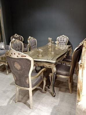 Exquisites Esszimmer Möbel luxuriösen Esstisch + 4x Tisch Stühle Gold
