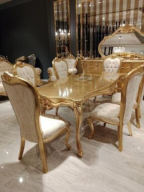 Klassisch Gold Esszimmer set Holztisch Esstisch + 4x Stühle Küche Holz Neu