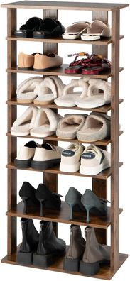 8 stufiger Schuhständer höheverstellbar, Platzsparendes Schuhregal aus Holz, Braun