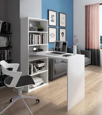 FURNIX Schreibtisch Mankota III moderner Arbeitsplatz mit Bücherregal Weiß