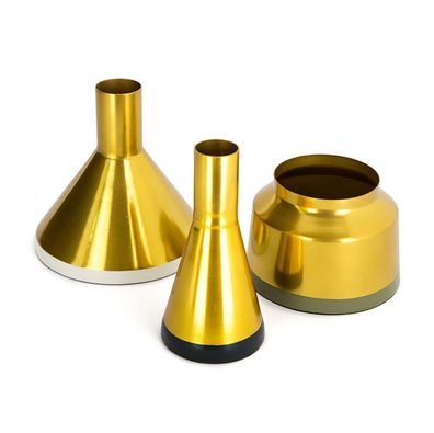 Vase 3er Set Gold Metall Wohnzimmer Deko Dekovase Rund Tischdeko Tischvase