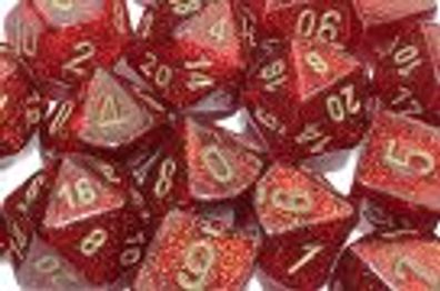 Glitter Mini-Polyhedral Ruby Red/ gold 7-Die Set 