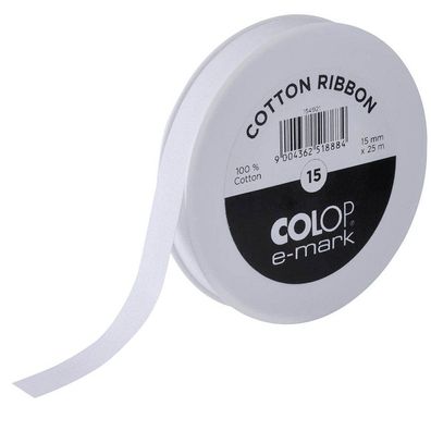COLOP e-mark Baumwollband weiß Geschenkband 15 mm x 25 m zur Bedruckung mit dem ...