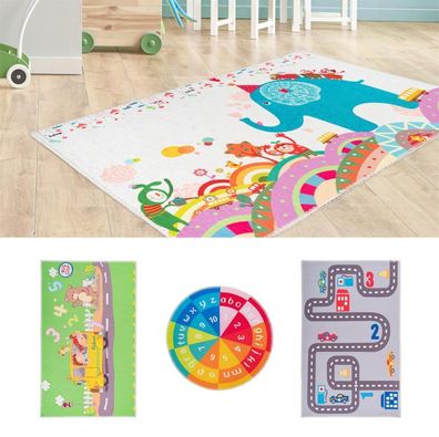 Teppich Kinderzimmer Bunt Elefant Zahlenteppich Zahl Rund Spielteppich Party