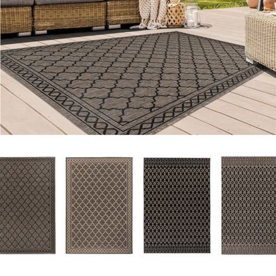 Teppich Outdoor Braun Grau Rauten Muster Terassen Möbel Balkon Teppiche Modern