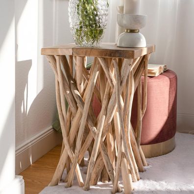 Beistelltisch Holz Rund Boho Tisch Schlafzimmer Wohnzimmer Natur Nachttisch
