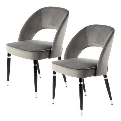Esszimmerstuhl Samt Grau Silber Details Stuhl Modern Klassisch Beine Schwwarz