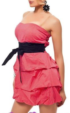 SeXy Damen Rockabilly Bandeau Mini Kleid Schleife Dots 34/36/38 Top Coral schwarz