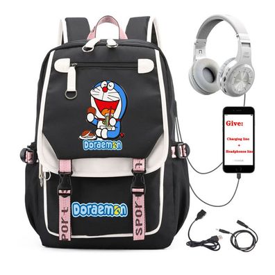Anime Doraemon Schultasche Nobita Nobi Captain Doraemon Backpack USB-Lade Rucksack