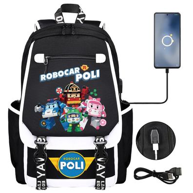 Karikatur Robocar Poli Schultache Amber Roy Helly Teens Rucksack USB-Lade Backpack