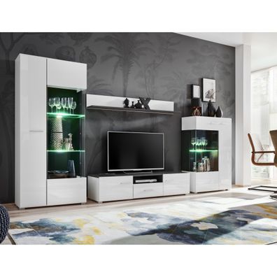 Wohnwand SOLIDO II - Wohnzimmer-Möbel-Set - Norwegische Kiefer / Weißglanz