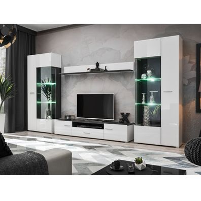 Wohnwand SOLIDO TWIN - Wohnzimmer-Möbel-Set - Norwegische Kiefer / Weißglanz