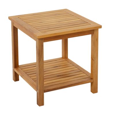 Akazien Beistelltisch geölt - 45 x 45 cm / 2 Ablagen - Holz Garten Balkon Tisch klein