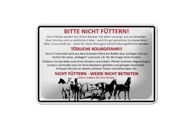 Blechschild Tiere 18x12 cm bitte nicht füttern Pferde Verbot Deko Schild