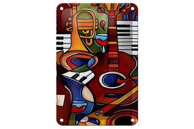Blechschild Kunst 12x18 cm Musik Instrumente Gitarre Piano Deko Schild