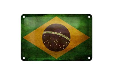 Blechschild Flagge 18x12 cm Brasilien Geschenk Metall Deko Schild