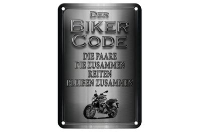 Blechschild Motorrad 12x18 cm Biker Code Paare zusammen Deko Schild