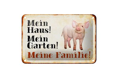 Blechschild Tiere 18x12 cm Schwein mein Haus Garten Familie Deko Schild