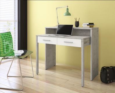 FURNIX Arbeitsplatz SHEYLA ausziehbarer Schreibtisch mit Schubladen Beton-Weiß