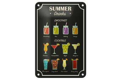Blechschild Drinks 12x18 cm Summer Smoothies Cocktails Deko Schild