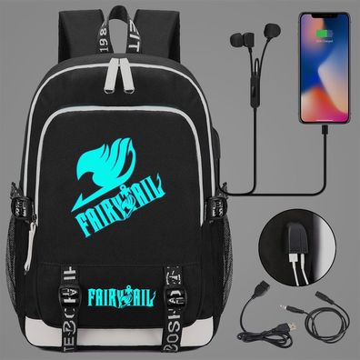 Anime Fairy Tail Schultasche Natsu Lucy Happy Backpack noctilucent USB-Lade Rucksack
