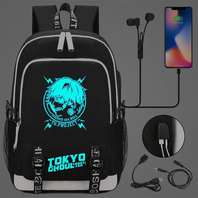 Anime Tokyo Ghoul Rucksack Kaneki Ken noctilucent Backpack USB-Lade Schultasche