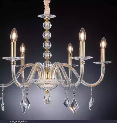 Luxus Deckenleuchter Prisma Kronleuchter Deckenlampe Lüster Gold Kristall