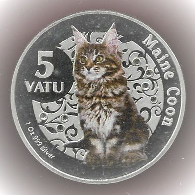 Medaille 5 Vatu 2015 Maine Coon Katze (MK406)