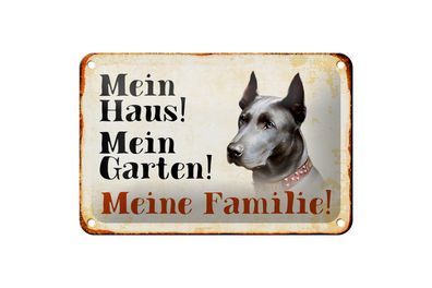 Blechschild Hund 18x12 cm Dobermann mein Haus Garten Familie Deko Schild