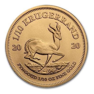 Goldmünze Krügerrand 2020 1/10 oz Südafrika 3,11 Gramm 916,66/1000 Gold