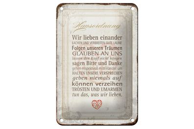 Blechschild Spruch 12x18 cm Hausordnung Haus Geschenk Metall Deko Schild