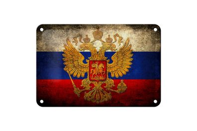 Blechschild Flagge 18x12 cm Russland Fahne Wappen Metall Deko Schild