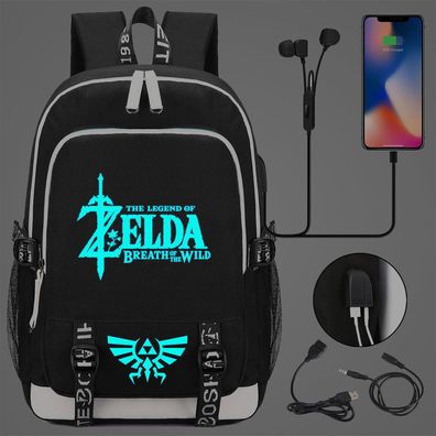 Anime The Legend of Zelda Schultasche Link noctilucent Ruscksack USB-Lade Backpack
