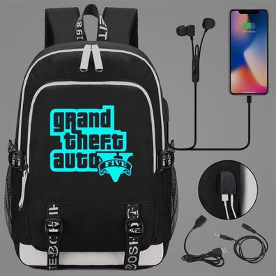 Grand Theft Auto Rucksack GAT Miachel Trevor Noctilucent Schultasche USBLade Backpack