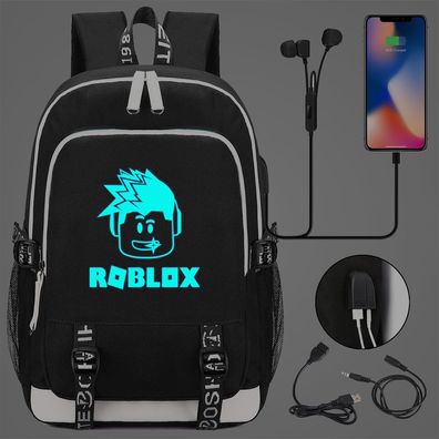 Spiel ROBLOX Merch Schultasche Noctilucent Backpack Angepasst Druck USB-Lade Rucksack