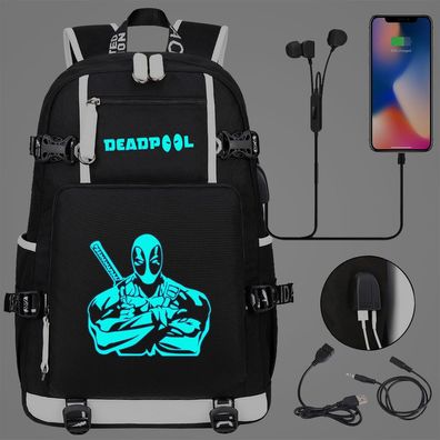 Deadpool Merch Schultasche Wade Wilson Weapon X Backpack Noctilucent USB Rucksack