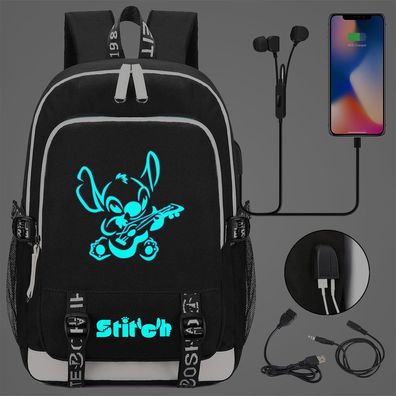 Lilo&Stitch Schultasche Merch Stitch Backpack Noctilucent USB-Lade Studenten Rucksack