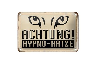 Blechschild Retro 18x12 cm Achtung Hypno-Katze Geschenk Deko Schild