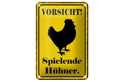 Blechschild Hinweis 12x18 cm Vorsicht spielende Hühner Deko Schild