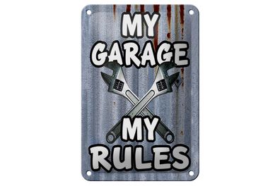 Blechschild Vintage 12x18 cm my Garage my rules Metall Deko Schild