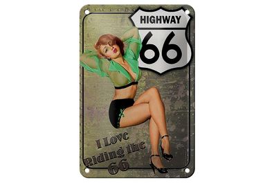 Blechschild Pin Up 12x18 cm Highway 66 i love riding the 66 Deko Schild